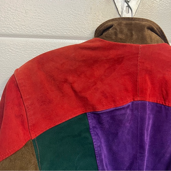 VINTAGE LEATHER SUEDE MULTI COLOR BOMBER JACKET 80S - Picture 9 of 12
